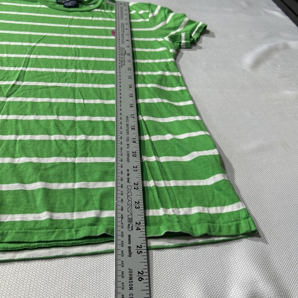 Ralph Lauren Sport Shirt Women's Sz  Medium White Green Stripe Pink Pony Tee - Picture 5 of 7